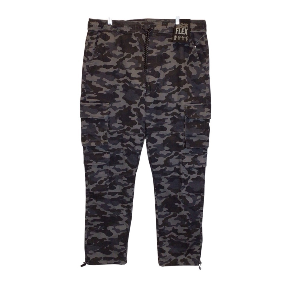 Men’s Lazer Stacked Cargo Jogger Pants XL Grey Camo Stretch NWT Drawstring - Picture 2 of 9